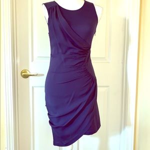 ASYMMETRICAL HEM, DRAPE FRONT, SIDE RUCHING W/ZIP